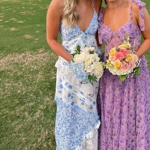 For Love & Lemons Lavender Floral Tie-Strap Maxi Dress
